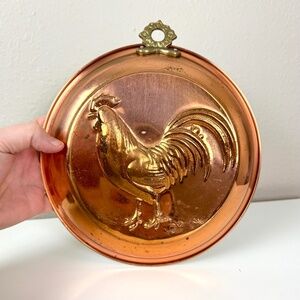 Vintage Copper Rooster Chicken Jello Mold Wall Hanging 9x9